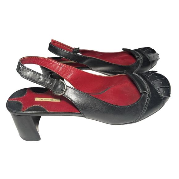 Max Studio Shoes Womens Size 9M Black Red Leather Slingback Heels Loafer Style - Picture 1 of 11